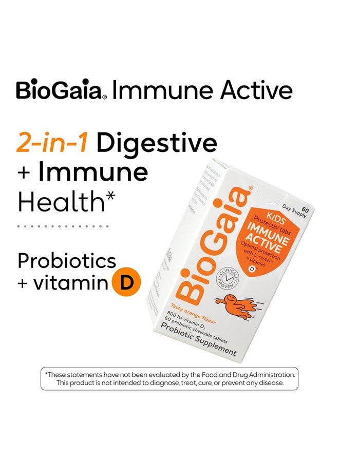 BioGaia Immune Active Kids | Probiotic + Vitamin D | for Digestive & Immune Health | Ages 3+ | Allergen, Dairy, Soy & Gluten Free | Trusted by Pediatricians | 60 Day Supply | Orange Flavored Chewable - Image 2