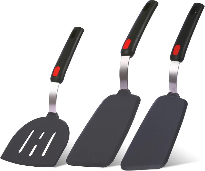 Hvanam Silicone Spatula Turner Set Large And Thin Flipper Spatulas Heat Resistant 600 ° F Slotted Flexible Turner Cooking Utensils For Nonstick Cookware Egg,Pancake,Fish,Omelette,Hamburger (3 Pack) - Image 1