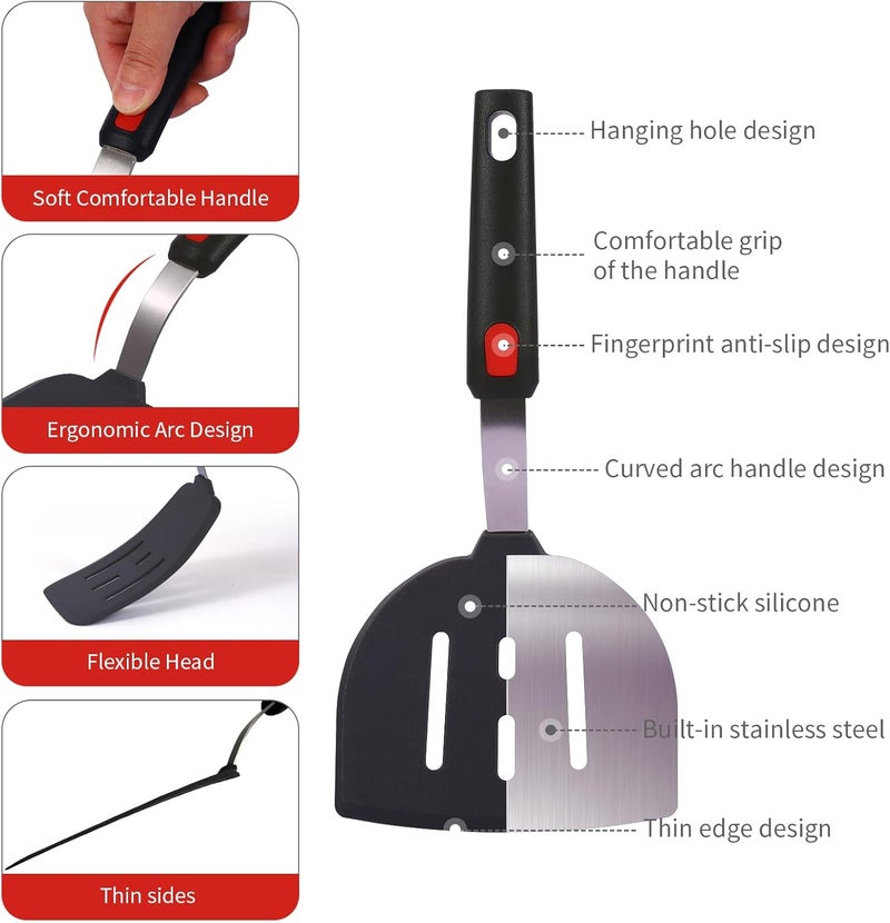 Hvanam Silicone Spatula Turner Set Large And Thin Flipper Spatulas Heat Resistant 600 ° F Slotted Flexible Turner Cooking Utensils For Nonstick Cookware Egg,Pancake,Fish,Omelette,Hamburger (3 Pack) - Image 5