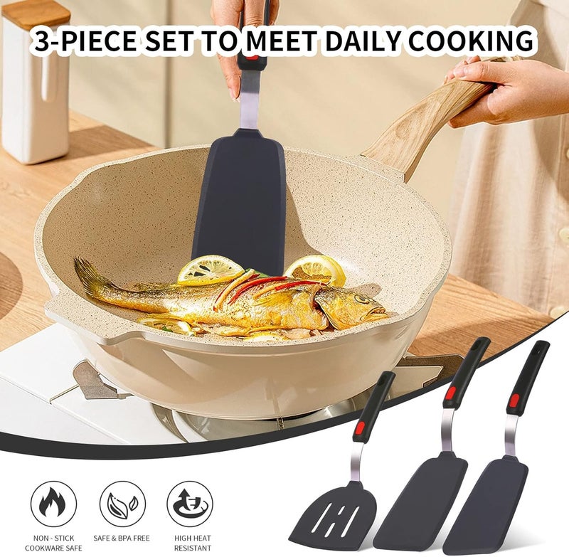 Hvanam Silicone Spatula Turner Set Large And Thin Flipper Spatulas Heat Resistant 600 ° F Slotted Flexible Turner Cooking Utensils For Nonstick Cookware Egg,Pancake,Fish,Omelette,Hamburger (3 Pack) - Image 4