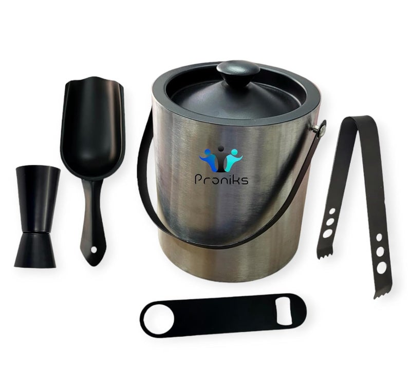 Proniks Stainless Steel Insulated Ice Bucket with Opener and Ice Tong and peg Measure and 1Liter Keeps Ice Cold for 6h Great bar Tools for Home bar AccessoriesMini barWine in Multi Colour - Image 1