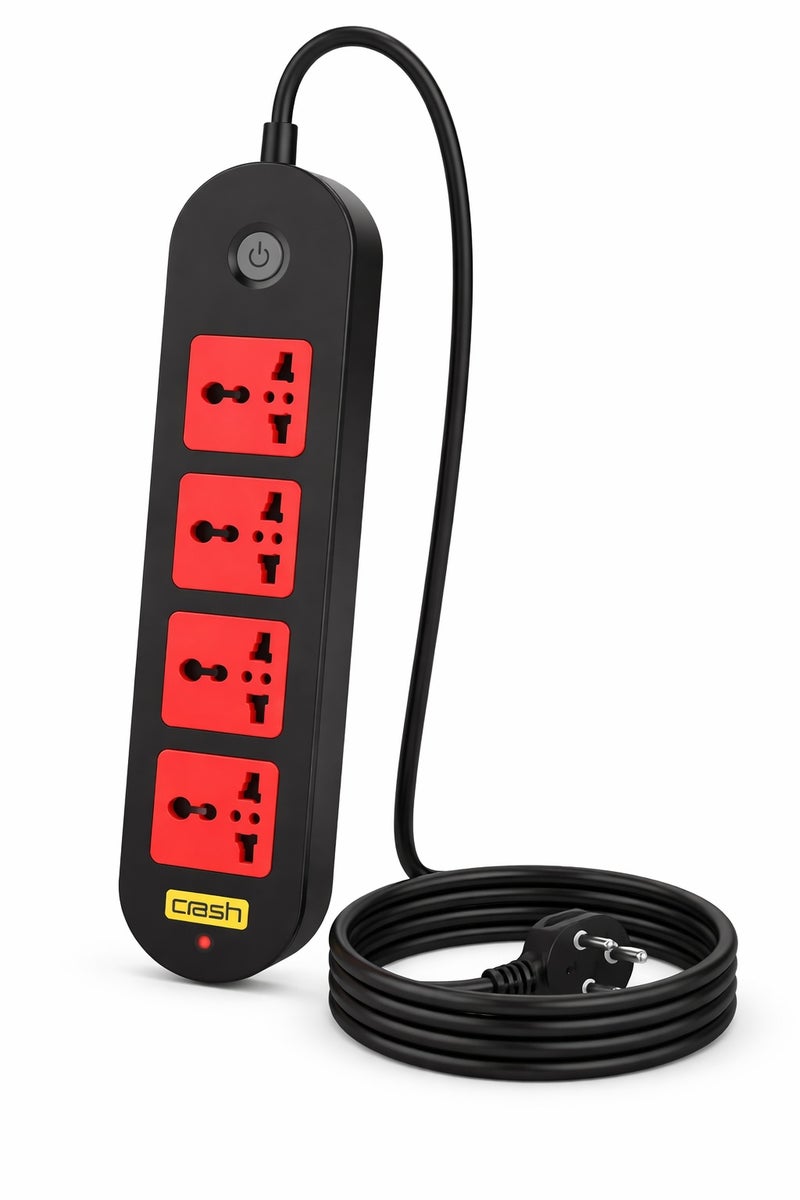 Crash 4-outlet power strip, 2500W, 16A - Safety switch for home and office appliances - 1.5m cord - Model M300 - Image 1
