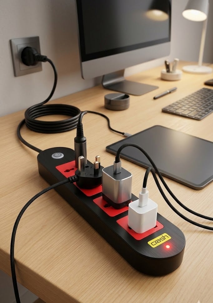 Crash 4-outlet power strip, 2500W, 16A - Safety switch for home and office appliances - 1.5m cord - Model M300 - Image 3