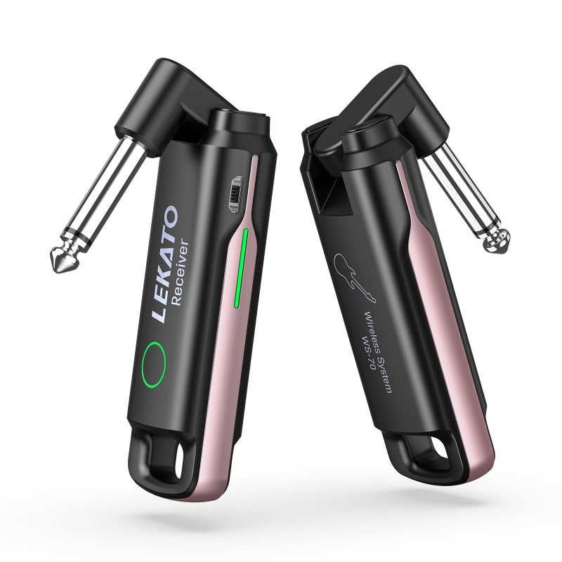 LEKATO LEKATO Wireless Guitar System UHF Wireless Guitar Transmitter Receiver Rechargeable Audio Wireless Guitar Transmitter and Receiver with 70 Channels Wireless for Guitar Bass Electric Instruments (Pink)  - Image 1