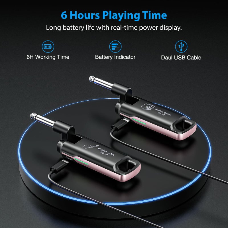 LEKATO LEKATO Wireless Guitar System UHF Wireless Guitar Transmitter Receiver Rechargeable Audio Wireless Guitar Transmitter and Receiver with 70 Channels Wireless for Guitar Bass Electric Instruments (Pink)  - Image 4