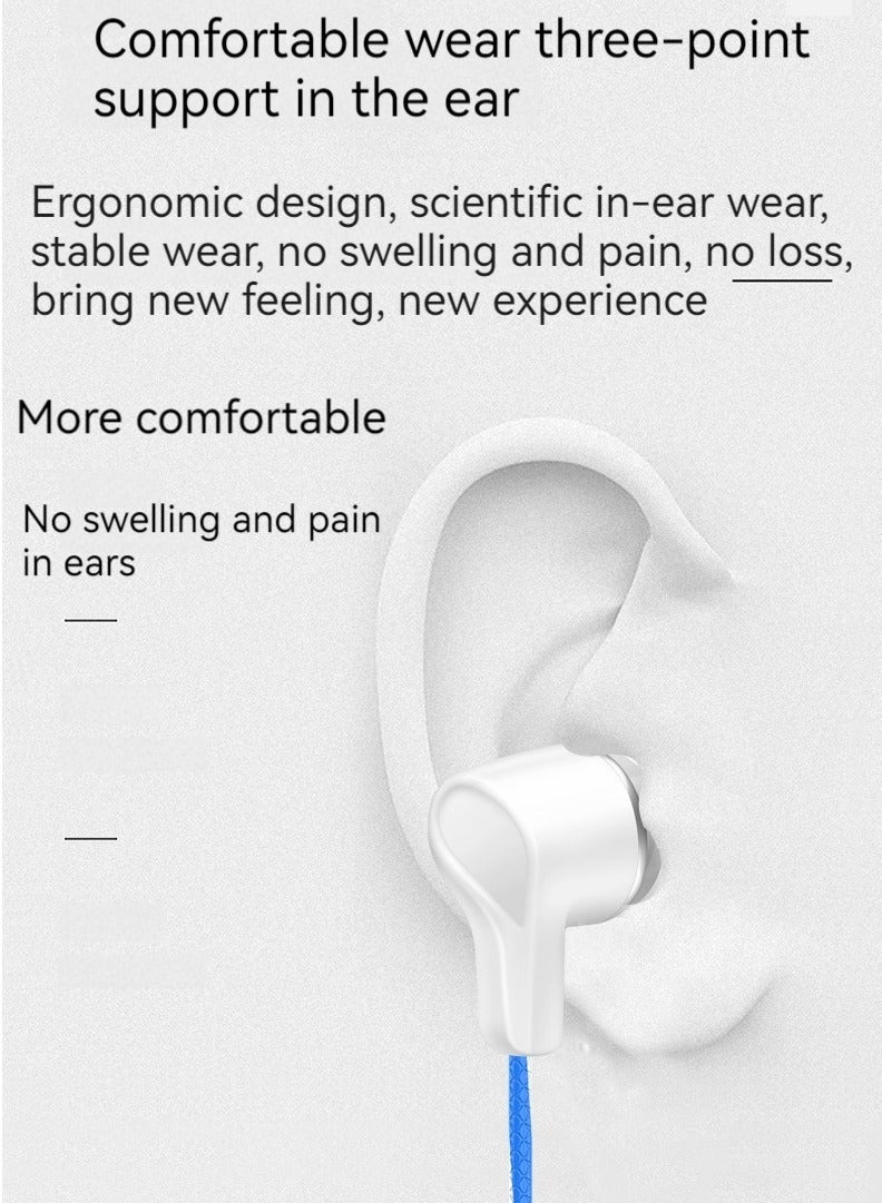 In-ear headphones high elastic embossed wire directly plugs into Android phone wired universal (white blue)  - Image 2