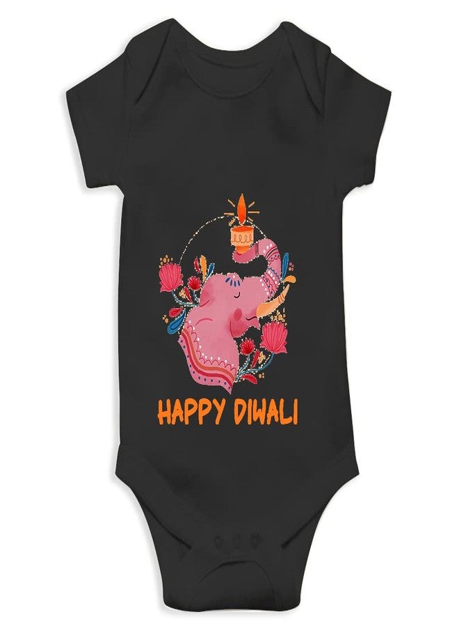 Mott2 Diwali Special Unisex Baby Romper - Happy Diwali9 (0-3 Months Black) - Image 1