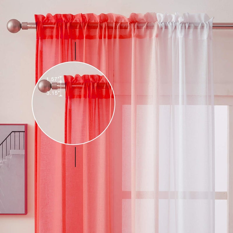 July Joy Ombre Faux Linen Sheer Curtains for Bedroom Living Room Rod Pocket, Privacy and Light Filtering, 2 Tone Reversible Gradient Voile Semi Window Curtains, Set of 2 Panels, Red, 54 x 84 Inch Length - Image 3