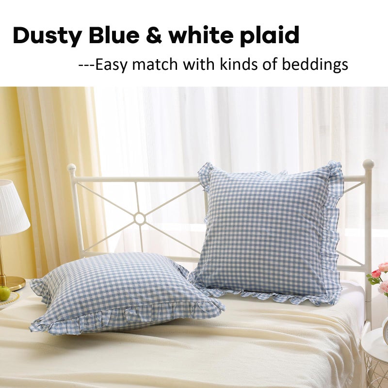 K MASANIJI K Masaniji 2pack Dusty Blue White Plaid Plaid Plaid Plaid Sams 26x26 Inges 100 ٪ Checkered Gingham French Country Country Chroff Bed Cover (26 × 26 بوصة غبار أزرق/أبيض)  - Image 2