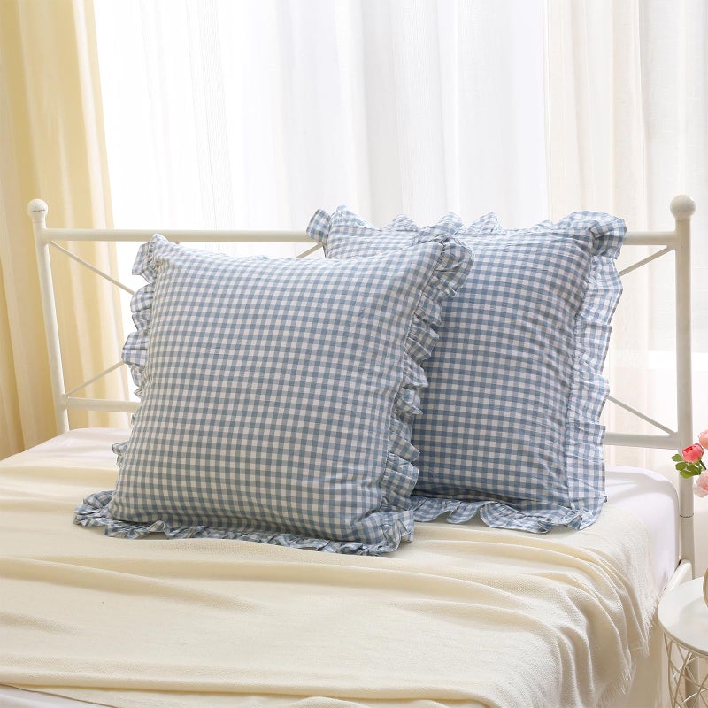 K MASANIJI K Masaniji 2pack Dusty Blue White Plaid Plaid Plaid Plaid Sams 26x26 Inges 100 ٪ Checkered Gingham French Country Country Chroff Bed Cover (26 × 26 بوصة غبار أزرق/أبيض)  - Image 1