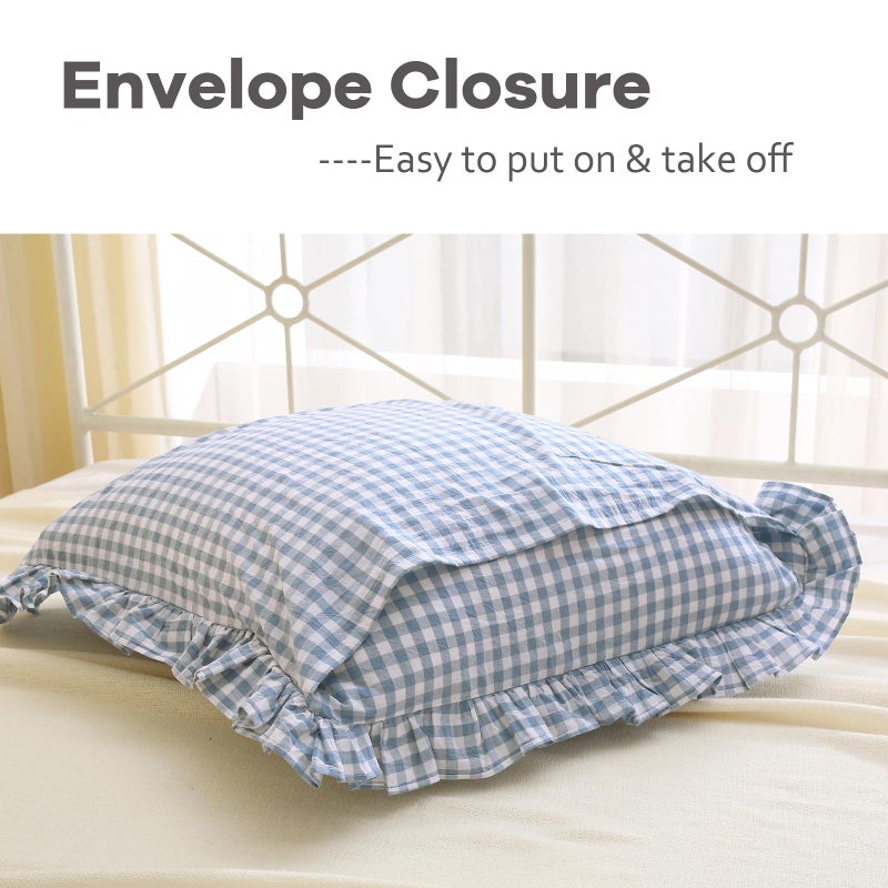 K MASANIJI K Masaniji 2pack Dusty Blue White Plaid Plaid Plaid Plaid Sams 26x26 Inges 100 ٪ Checkered Gingham French Country Country Chroff Bed Cover (26 × 26 بوصة غبار أزرق/أبيض)  - Image 4