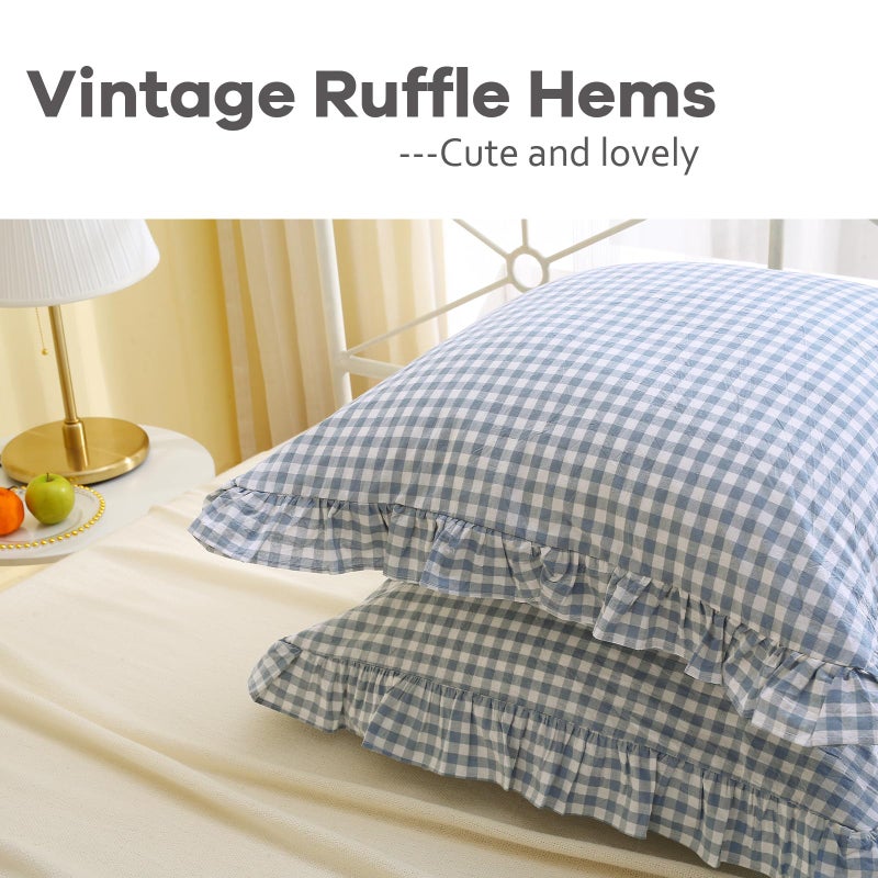 K MASANIJI K Masaniji 2pack Dusty Blue White Plaid Plaid Plaid Plaid Sams 26x26 Inges 100 ٪ Checkered Gingham French Country Country Chroff Bed Cover (26 × 26 بوصة غبار أزرق/أبيض)  - Image 5