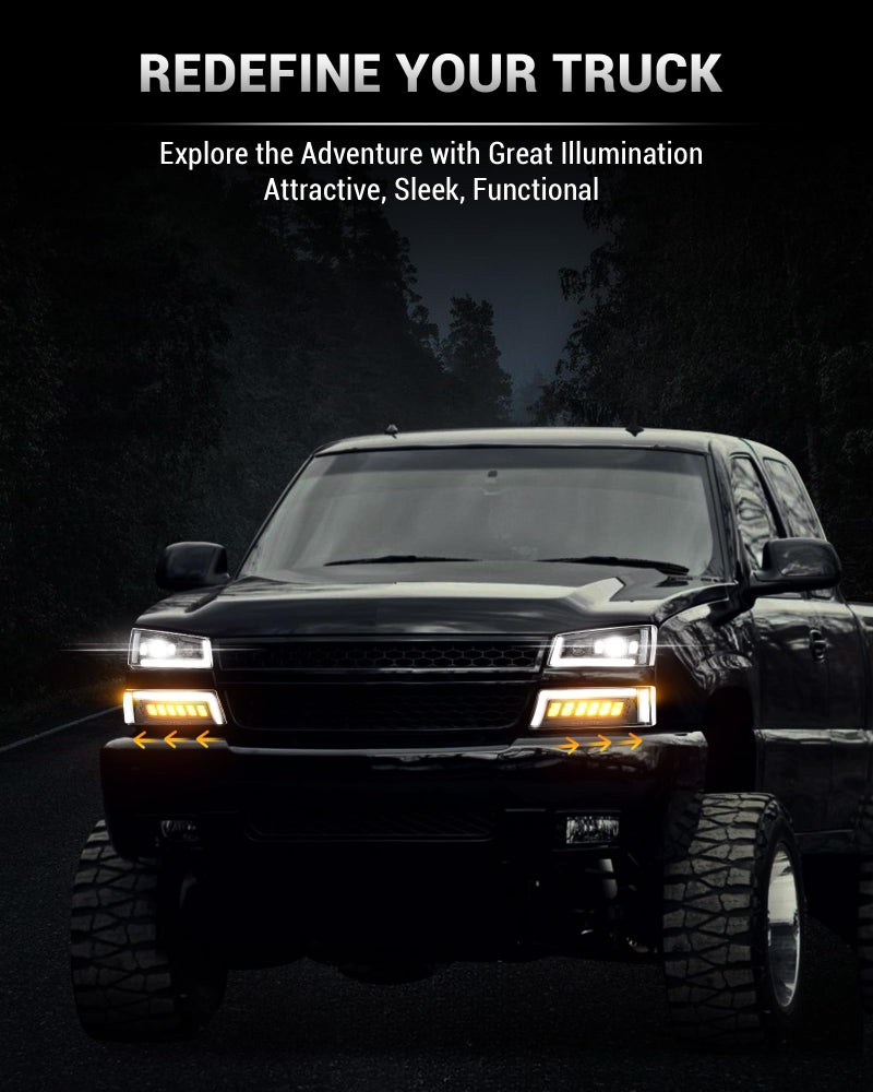 Z-OFFROAD LED Headlights Assembly DOT Approved with DRL Turn Signal Hi/Low Sealed Beam Compatible with 03-06 Chevy Silverado Avalanche (Sequential Turn Signal + Clear Side Marker) - Image 3