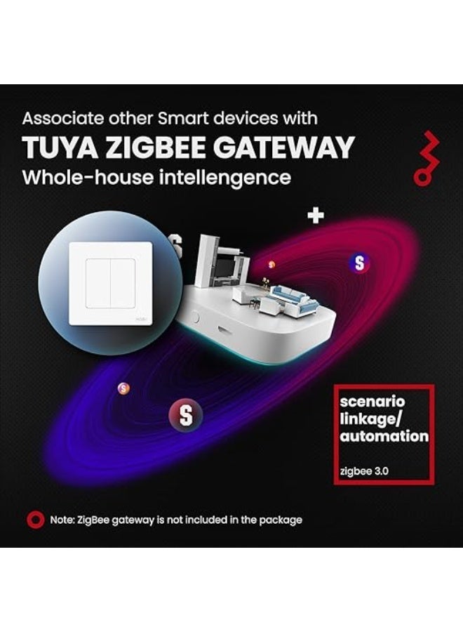 MOES مفتاح دفع ذكي MOES Tuya ZigBee - تحكم في منزلك بسهولة - يتطلب محور MOES ZigBee للتحكم في المؤقت، عن بُعد والتحكم الصوتي - متوافق مع Google Home - 2Gang، أبيض - Image 3