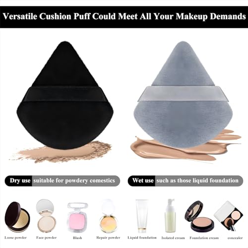 Maitys 12 Pcs Powder Puff Triangle for Face Makeup Cosmetic Loose Powder Puff Velour Soft Body Washable Reusable Foundation Sponge Wet Dry Makeup Tool for WomenSmallBlack Gray - Image 3