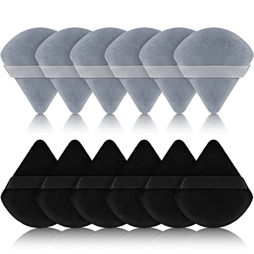 Maitys 12 Pcs Powder Puff Triangle for Face Makeup Cosmetic Loose Powder Puff Velour Soft Body Washable Reusable Foundation Sponge Wet Dry Makeup Tool for WomenSmallBlack Gray - Image 1