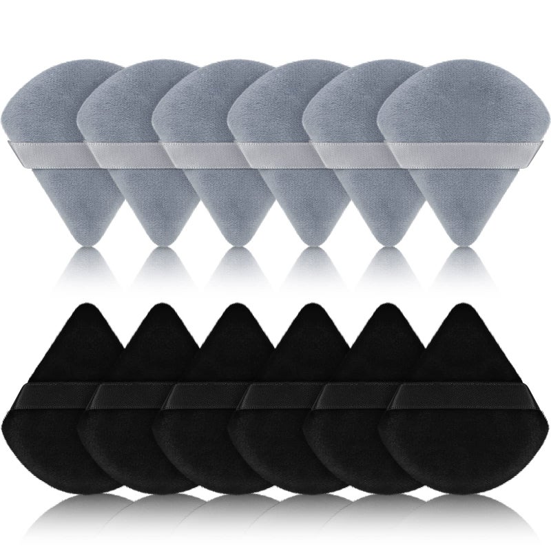 Maitys 12 Pcs Powder Puff Triangle for Face Makeup Cosmetic Loose Powder Puff Velour Soft Body Washable Reusable Foundation Sponge Wet Dry Makeup Tool for WomenSmallBlack Gray - Image 2