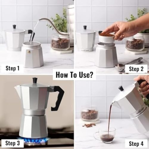 3d Creations Alluminium Italian Style Stovetop Coffee Maker Moka Pot espresso Coffee percolator 9 cups of Coffee (Silver, 450 ml) - Image 4