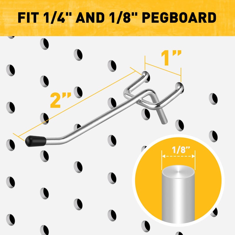 ELEAD 55-Piece 2 Inch Pegboard Hooks, Heavy Duty Peg Board Organizer Accessories, Peg Board Tool Hangers Fit for 1/4" and 1/8" Pegboard Hanging Tools Garage, Workshop, and Craft Storage - Image 2