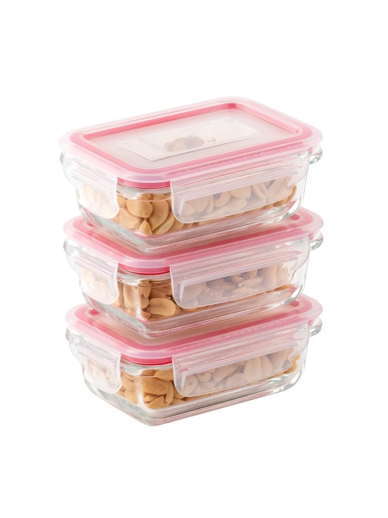 DUBBLIN Lock Me Up Glass Heat Resistant Borosilicate Glass Container Set of 3, 180ml - Rectangular, Clear | Oven, Freezer & Microwave Safe Storage Solution (3 Piece) - Image 1
