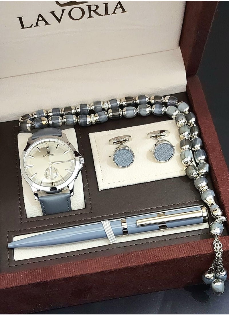 LAVORIA Laforea watch gift set for men consisting of 4 pieces, a rosary watch, a pen and a set of buttons 