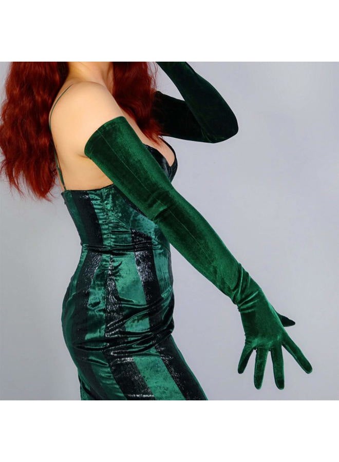 DooWay Women Super Long Velvet Gloves Dark Green 28 inches Stretch Soft Opera Evening 20s Party Halloween Christmas Costume Gloves - Image 4