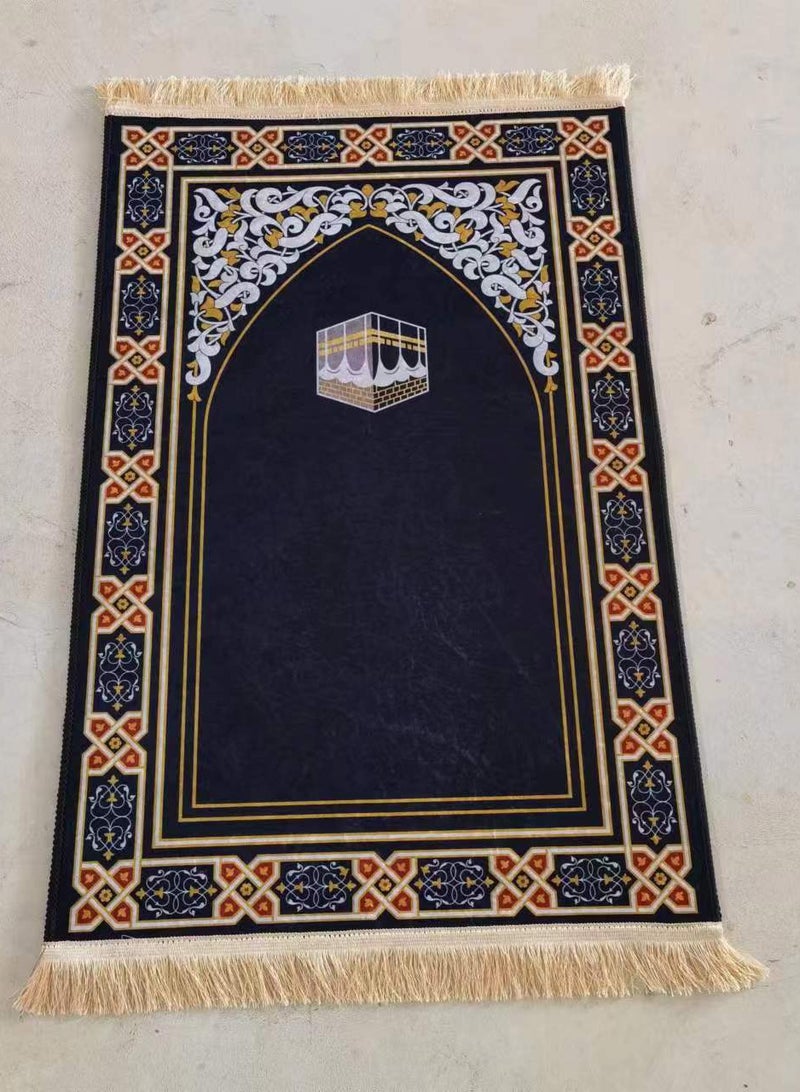 سجادة صلاة فاخرة للرجال والنساء، مقاس 70 × 110 سم، سجادة صلاة مخملية ذهبية كبيرة، غير قابلة للانزلاق، سجادة غرفة نوم قابلة للطي، سجادة صلاة، لون أسود