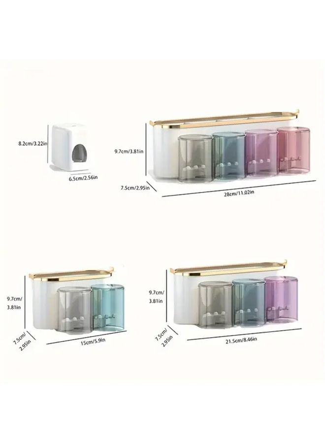 Wall Mounted Toothbrush Holder For 2 People Bathroom Organizer With Toothpaste Storage - Image 3