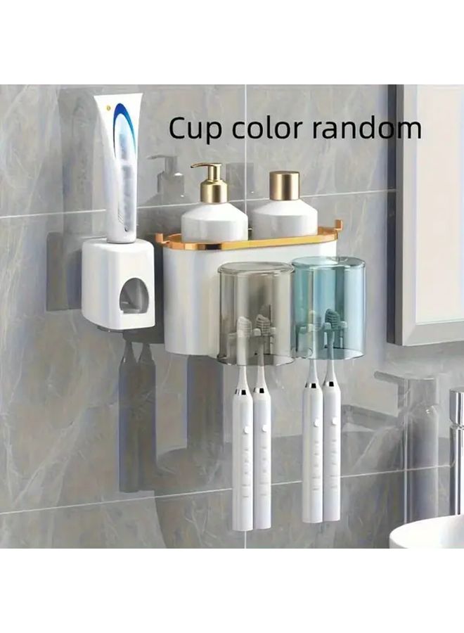 Wall Mounted Toothbrush Holder For 2 People Bathroom Organizer With Toothpaste Storage - Image 1