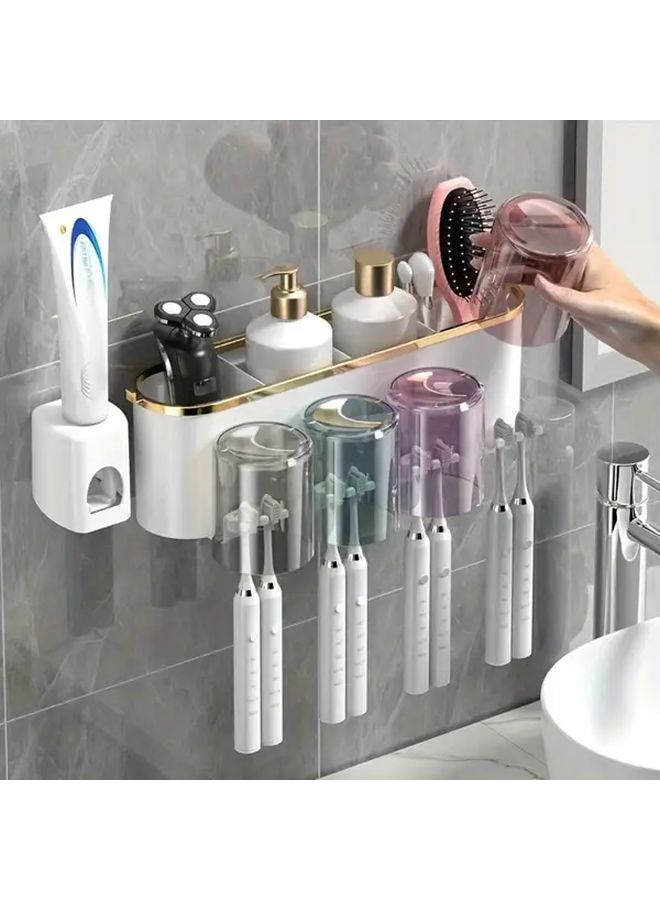Wall Mounted Toothbrush Holder For 2 People Bathroom Organizer With Toothpaste Storage - Image 5