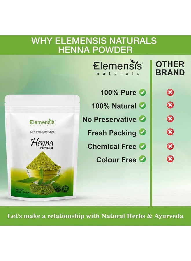 Elemensis Naturals - Pure & Natural Henna Powder For Healthy And Strong Hair And Hair Fall Control Repairs Damaged Hair, 100Gm - Image 1