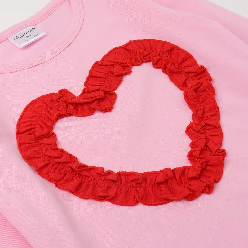 Noomelfish Girls Ruffle Heart T-Shirts Cute Long Sleeve Tee Tops, Pink, Size 9-10 Years - Image 4