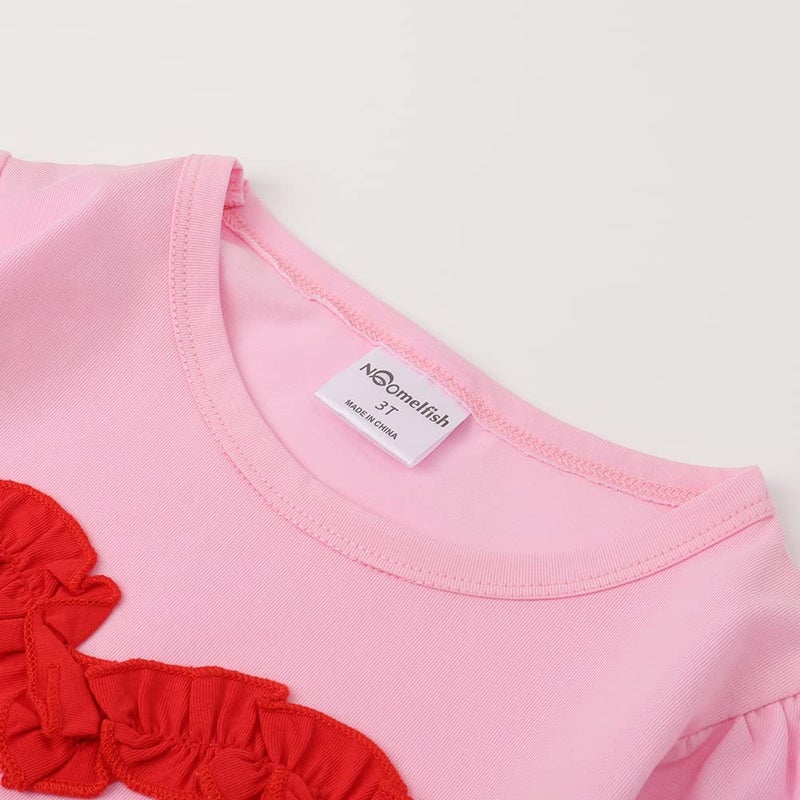 Noomelfish Girls Ruffle Heart T-Shirts Cute Long Sleeve Tee Tops, Pink, Size 9-10 Years - Image 3