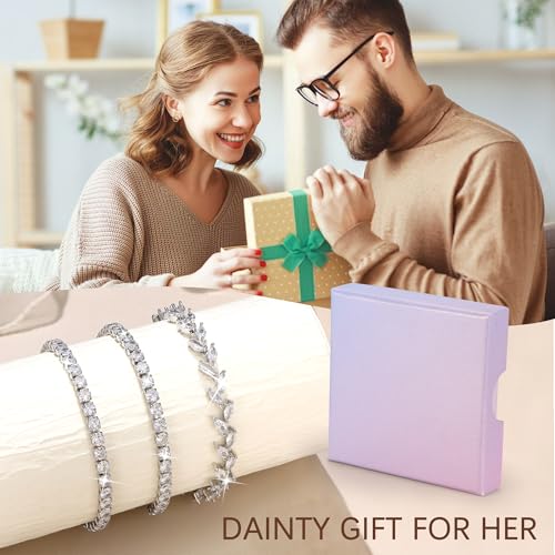YADOCA Tennis Bracelets For Women - Silver Plated Bracelet Stack Cubic Zirconia CZ Diamond Adjustable Stackable Bracelets Set For Prom Wedding Jewelry Gift 3Pcs - Image 4