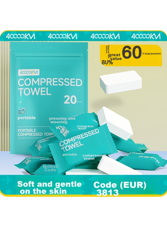 Forty thousand kilometers 40,000 Km Disposable Compressed Towels 60 Pieces Extra Large Thick Face Towels Individually Wrapped Hotel Disposable Travel Supplies - Image 1