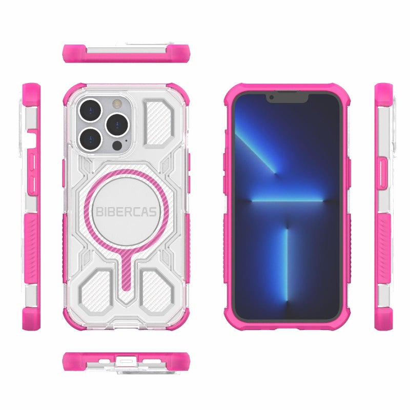 BIBERCAS For Iphone 13 Pro Transparent Color Series Magsafe Air Bag Shockproof Phone Case(Pink) - Image 2