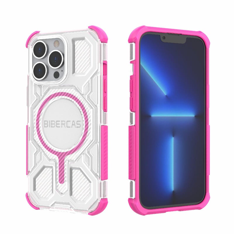 BIBERCAS For Iphone 13 Pro Transparent Color Series Magsafe Air Bag Shockproof Phone Case(Pink) - Image 1