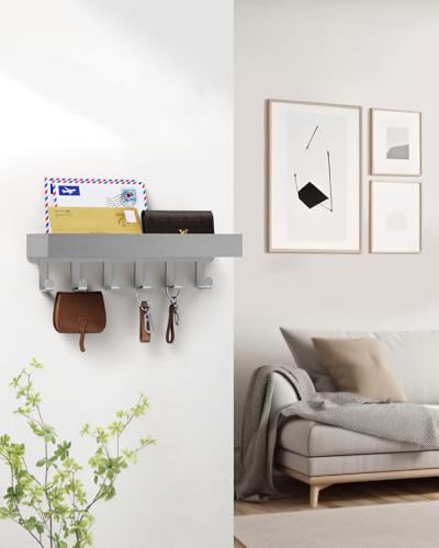 ROPALINS Key Holder Wall Mount Adhesive Magnetic - Hanging Key Hooks with Mail Organizer Tray for Wallet House Accessories - Keys Hanger Rack with Shelf for Camper Entryway Door Home Living Room Decor Grey - Image 3