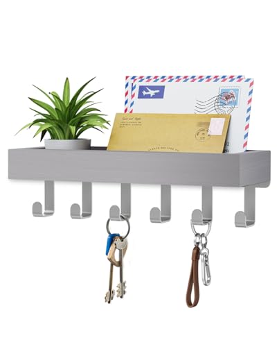 ROPALINS Key Holder Wall Mount Adhesive Magnetic - Hanging Key Hooks with Mail Organizer Tray for Wallet House Accessories - Keys Hanger Rack with Shelf for Camper Entryway Door Home Living Room Decor Grey - Image 1
