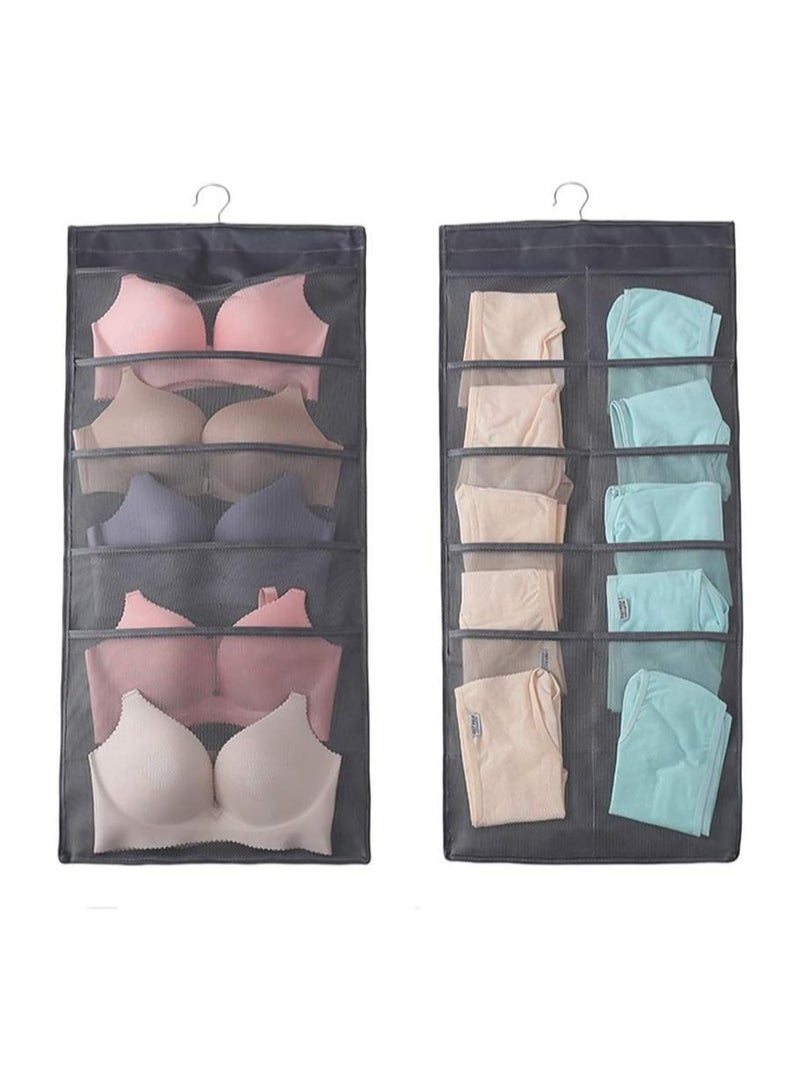 Arabest Enlarged Hanging Mesh Pockets Dual Sided Wall Shelf Wardrobe Storage Bags Double Sided Hanging Closet Dual-Sided Hanging Organizer Storage Bag for Bra Clothes Socks 15 Mesh Pockets Grey  - Image 1