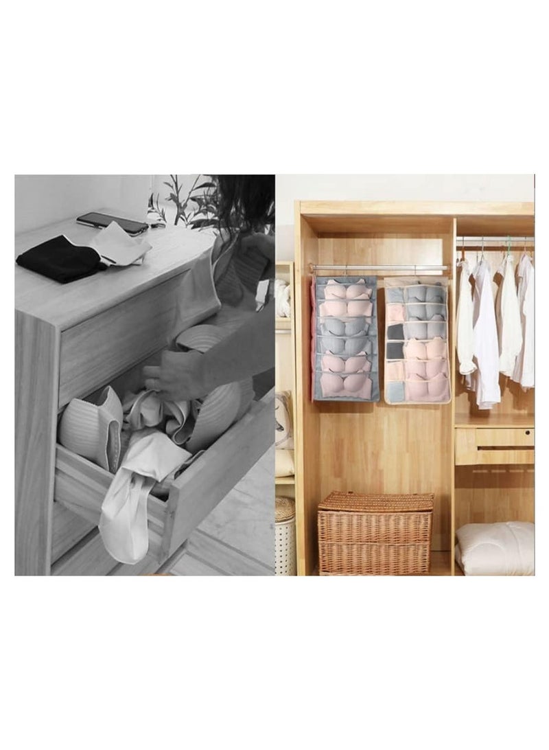 Arabest Enlarged Hanging Mesh Pockets Dual Sided Wall Shelf Wardrobe Storage Bags Double Sided Hanging Closet Dual-Sided Hanging Organizer Storage Bag for Bra Clothes Socks 15 Mesh Pockets Grey  - Image 5