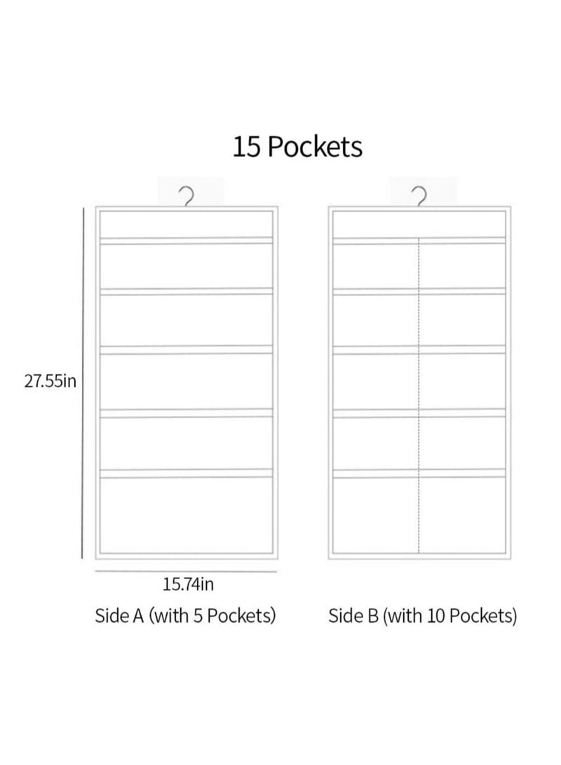 Arabest Enlarged Hanging Mesh Pockets Dual Sided Wall Shelf Wardrobe Storage Bags Double Sided Hanging Closet Dual-Sided Hanging Organizer Storage Bag for Bra Clothes Socks 15 Mesh Pockets Grey  - Image 3