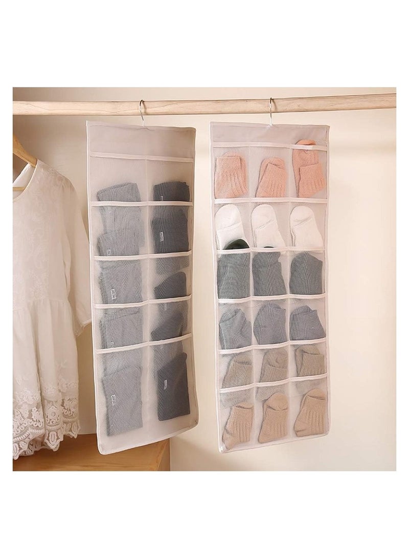 Arabest Enlarged Hanging Mesh Pockets Dual Sided Wall Shelf Wardrobe Storage Bags Double Sided Hanging Closet Dual-Sided Hanging Organizer Storage Bag for Bra Clothes Socks 15 Mesh Pockets Grey  - Image 2