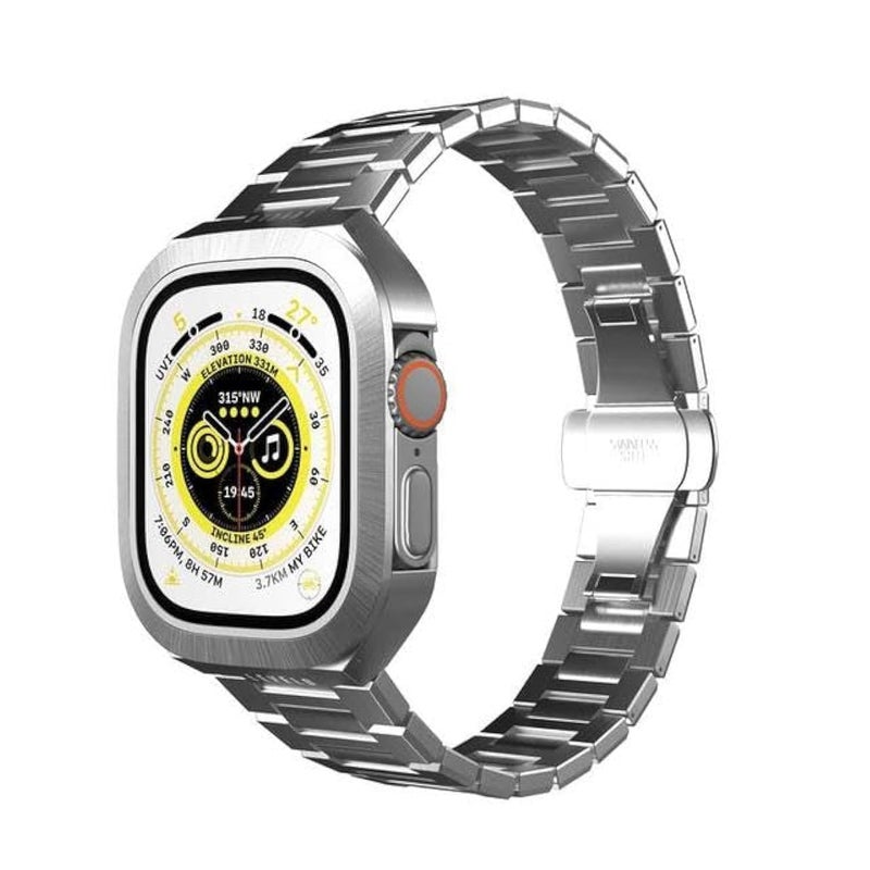 LEVELO Royal Stainless Steel Strap and Case Compatible with Apple Watch Ultra 49mm – Silver - Image 1