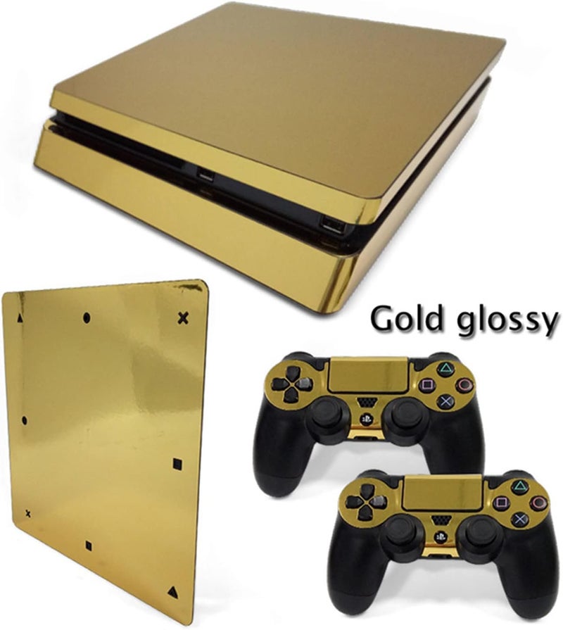eWINNER Games pattern sticker Slim Vinyl Skin Sticker Decal compatible with PS4 Slim Console /2 Pcs Controller Stickers (not for PS4/not for PS4 Pro/not for PS5) (Plated Gold) - Image 4