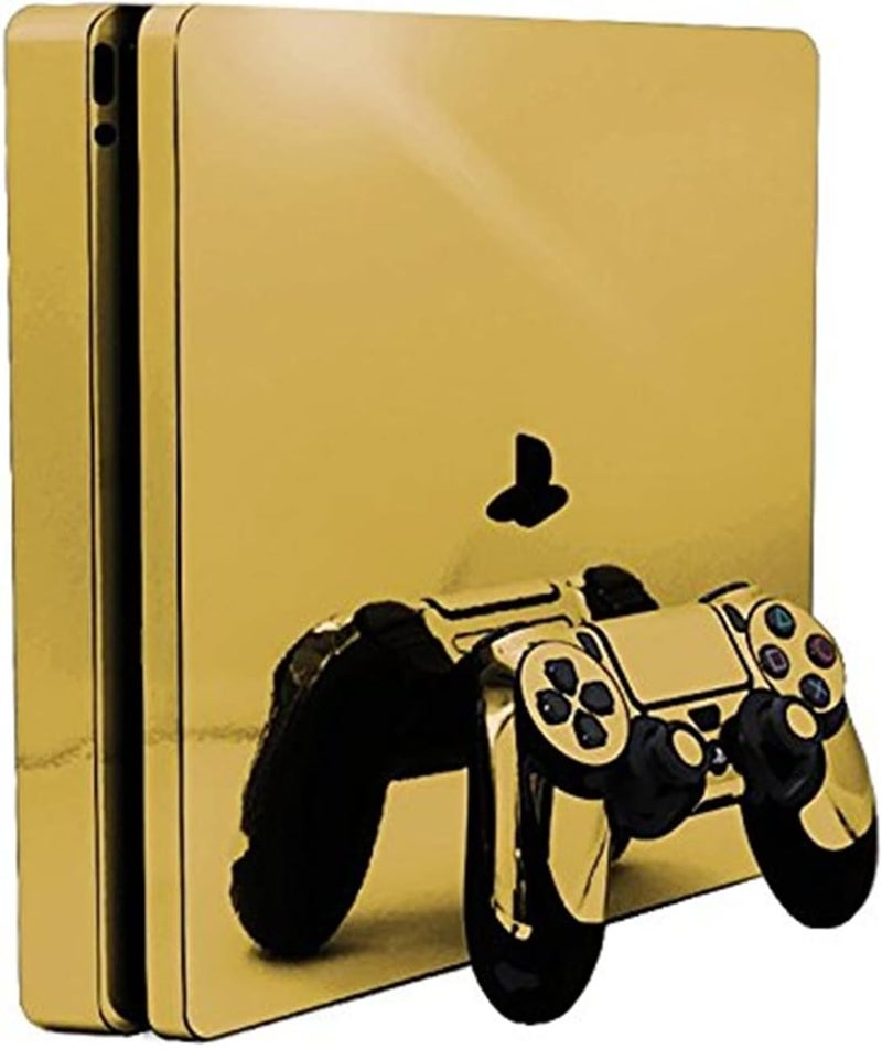 eWINNER Games pattern sticker Slim Vinyl Skin Sticker Decal compatible with PS4 Slim Console /2 Pcs Controller Stickers (not for PS4/not for PS4 Pro/not for PS5) (Plated Gold) - Image 3