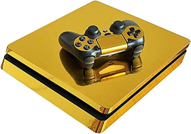 eWINNER Games pattern sticker Slim Vinyl Skin Sticker Decal compatible with PS4 Slim Console /2 Pcs Controller Stickers (not for PS4/not for PS4 Pro/not for PS5) (Plated Gold) - Image 1