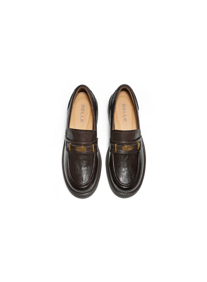Belle Women's Loafers British Style Small Leather Shoes Autumn Commuter Single Shoes Jd007cm5 Brown - Gold Coin Style Size 38 - Image 4