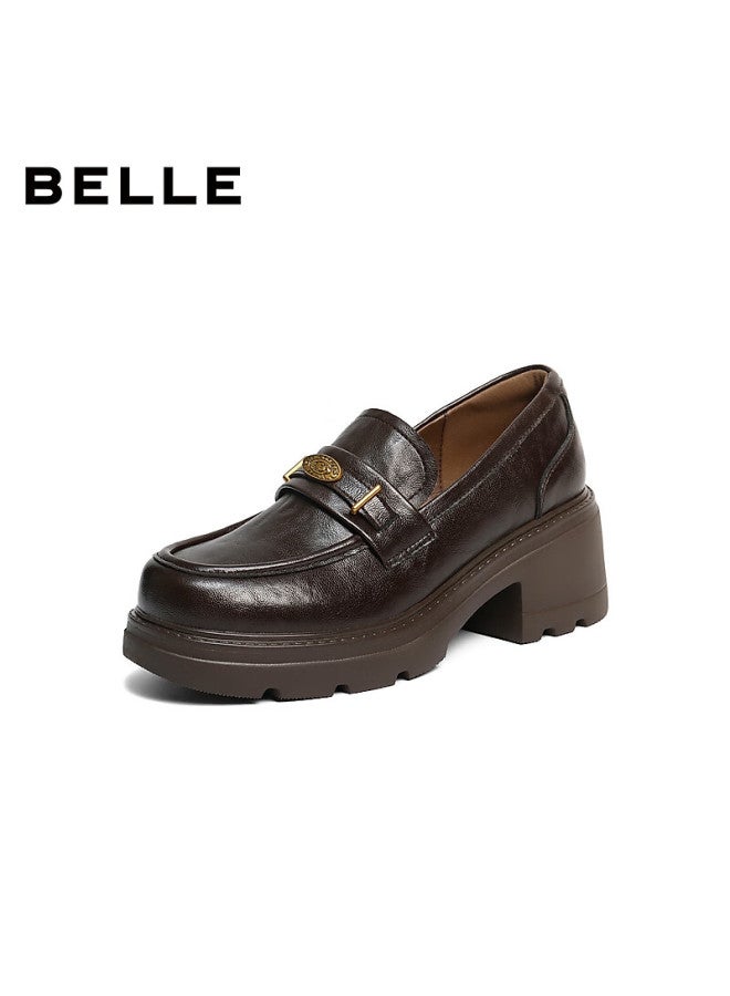 Belle Women's Loafers British Style Small Leather Shoes Autumn Commuter Single Shoes Jd007cm5 Brown - Gold Coin Style Size 38 - Image 1