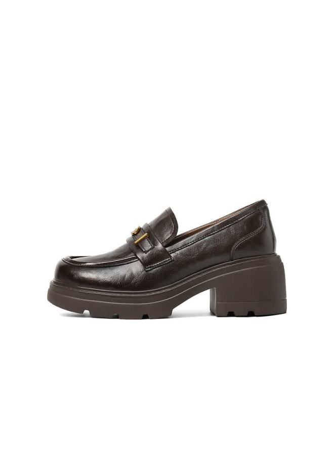 Belle Women's Loafers British Style Small Leather Shoes Autumn Commuter Single Shoes Jd007cm5 Brown - Gold Coin Style Size 38 - Image 3